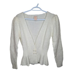 Vintage Glentex Cream Soft Fuzzy Knit Two Button Cardigan Women Medium